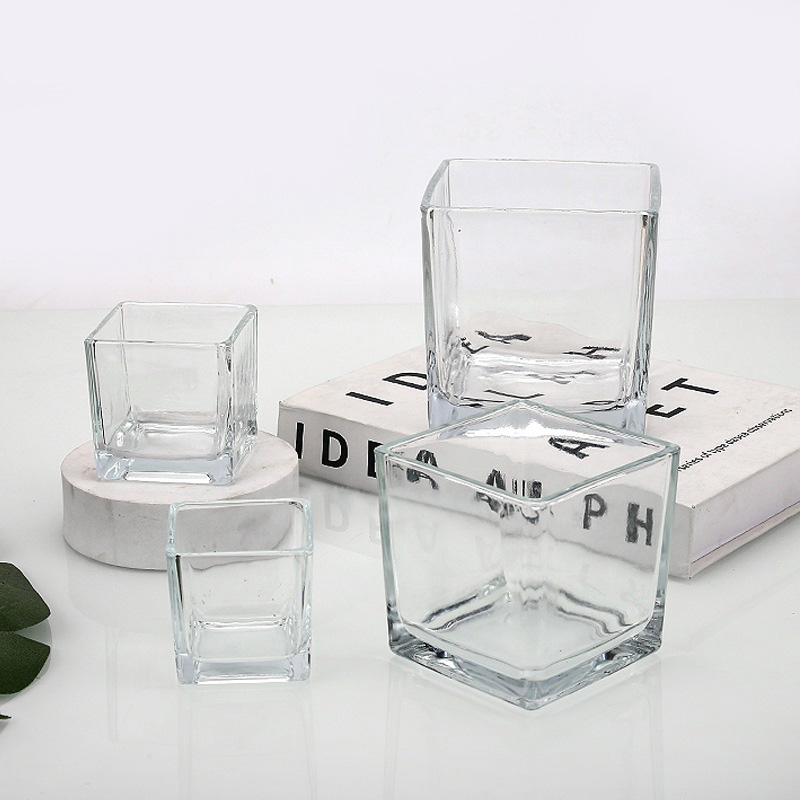 High Quality Multi-Sized Tealight Candle Holders Diy Scented Candle Containers Empty Glass Quadrate Square Mini Candle Jar 