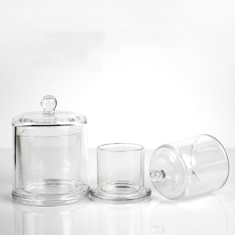 Luxury Empty Clear Glass Transparent Bell Shape Desktop Candle Holder Scented Candle Jar With Cover for Decoration Diy Candle 