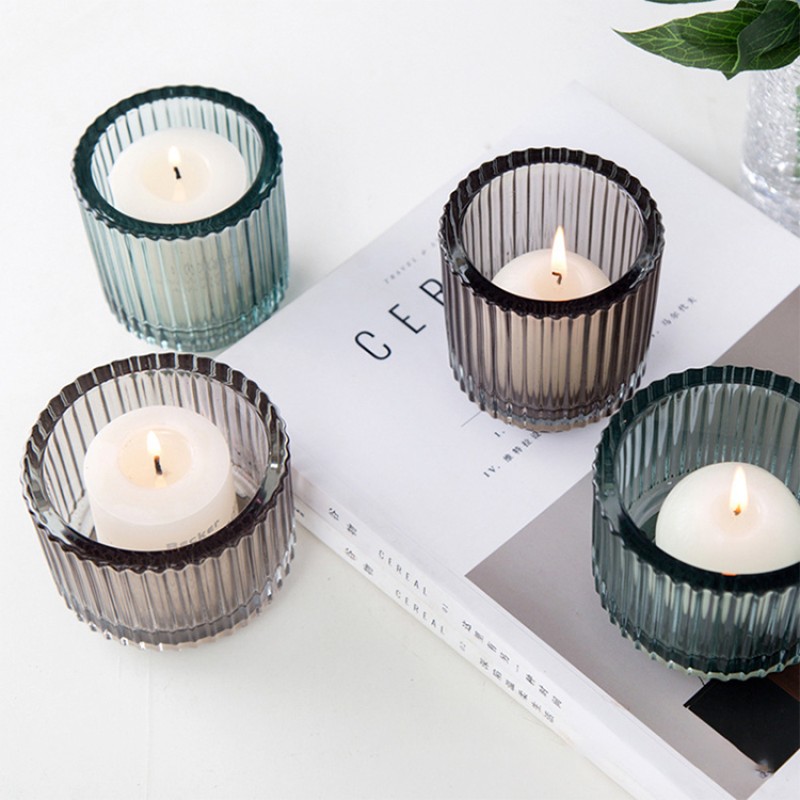 Nordic Style Fashion Vertical Stripe Scented Candle Cup  Modern Glass Candle Holders 