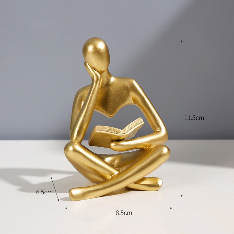 Modern Aesthetic Figurine Decoration Abstract Art Human Sculpture Ornaments Gold Reading Women Thinker Statue for Decor 