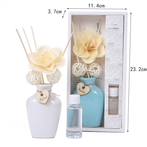 Elegant Home Fragrance Gift Flower Sticks Ceramic Bottle Reed Diffuser Set With Aromatherapy Oil Refill for Bathroom Shelf Decor