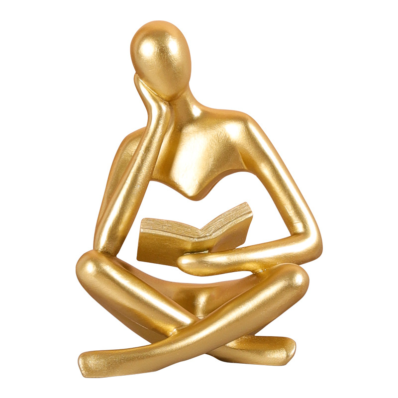 Modern Aesthetic Figurine Decoration Abstract Art Human Sculpture Ornaments Gold Reading Women Thinker Statue for Decor 