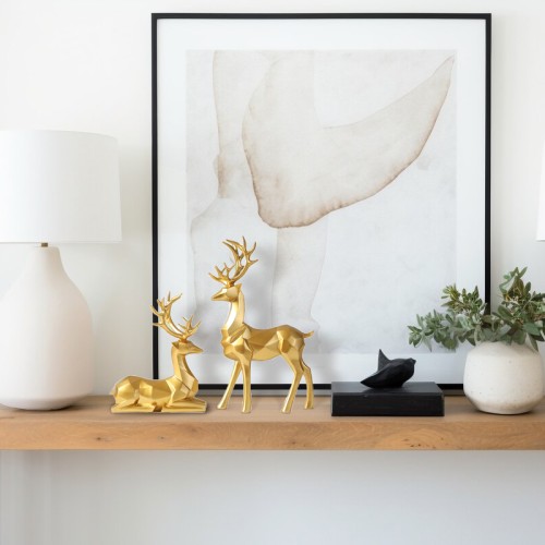 Nordic 2Pcs Deer Shaped 3D Geometric Art Deco Sculptures Ornaments Resin Crafts Decoration Sculpture for Home Decoration