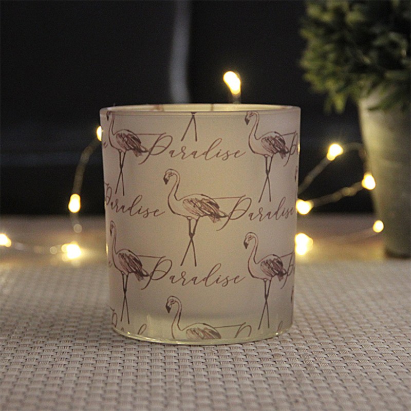 Flamingo Pattern Glass Candle Holder Cylinder  Printed Tumbler Candle Jars 