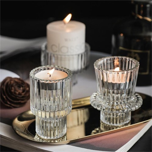 Modern Crystal Clear Taper Glass Candlestick Holders Tealight Candle Holders for Table Centerpieces Wedding Decor Dinner Party