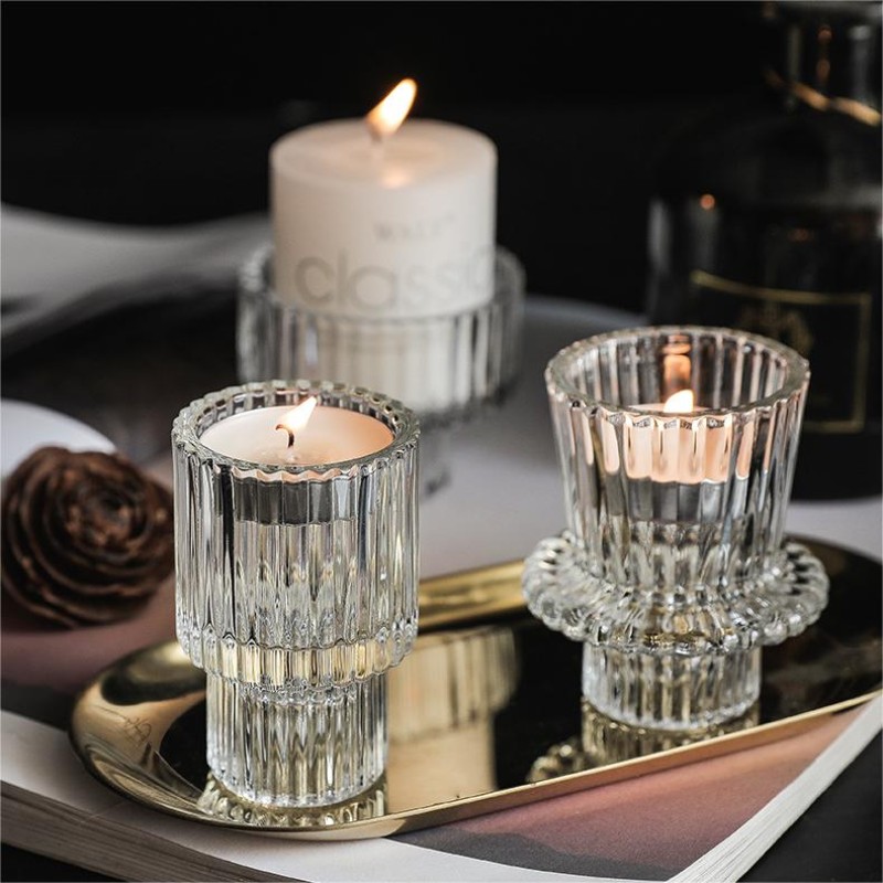 Modern Crystal Clear Taper Glass Candlestick Holders Tealight Candle Holders for Table Centerpieces Wedding Decor Dinner Party 