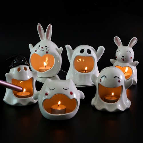 Photo Props Ghost Shaped Halloween Decorations Decor Candy Dish Ceramic Candlestick Holder Candle Tray Ceramic Candle Holder