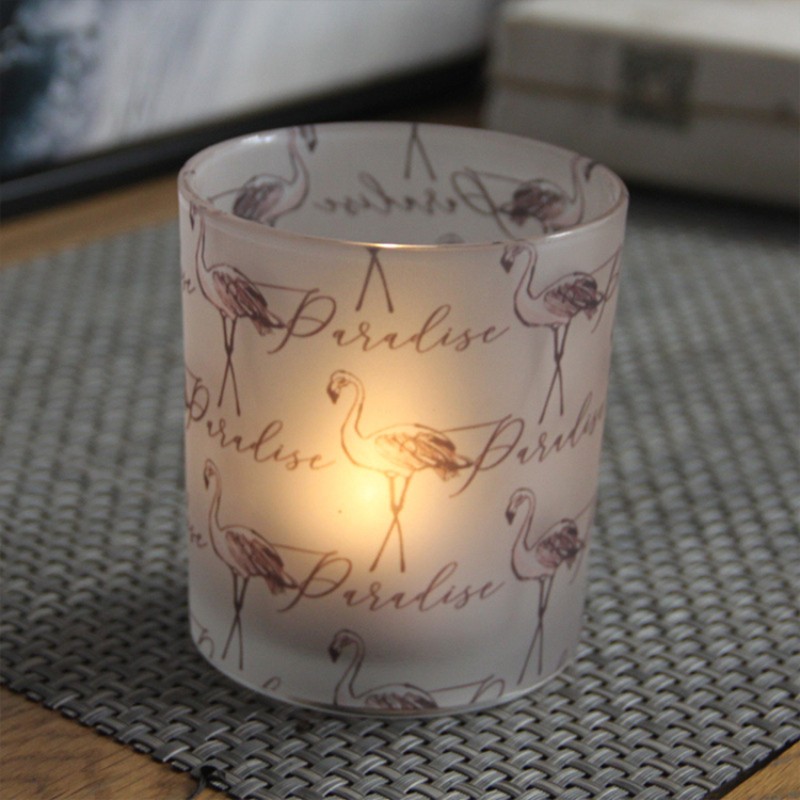 Flamingo Pattern Glass Candle Holder Cylinder  Printed Tumbler Candle Jars 