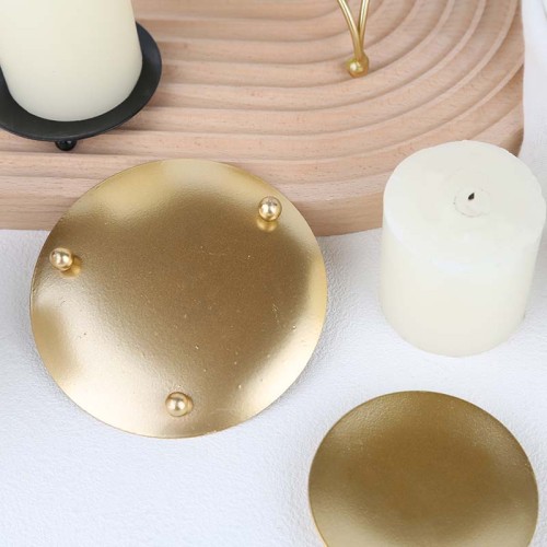 Mini Round Glod Black Iron Brass Aromatherapy Candle Holder Candlestick Plate Tray Metal Candle Stand