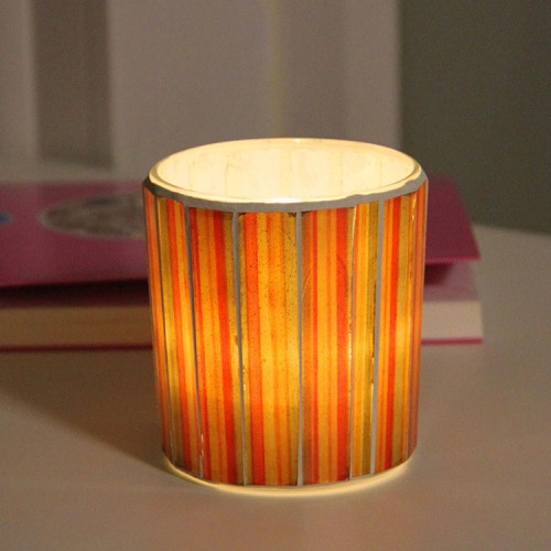 European Style  Vertical Stripe Colored Red Green Glass Candle Jar Container