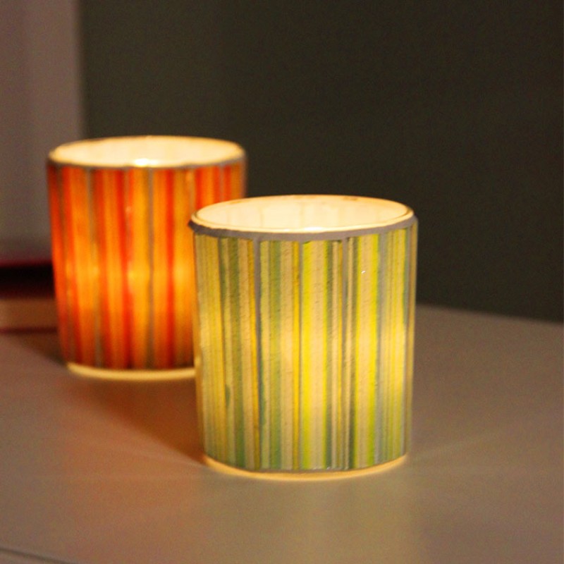 European Style  Vertical Stripe Colored Red Green Glass Candle Jar Container 