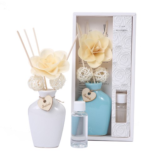Elegant Home Fragrance Gift Flower Sticks Ceramic Bottle Reed Diffuser Set With Aromatherapy Oil Refill for Bathroom Shelf Decor