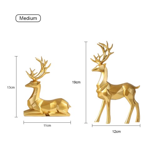 Nordic 2Pcs Deer Shaped 3D Geometric Art Deco Sculptures Ornaments Resin Crafts Decoration Sculpture for Home Decoration