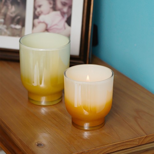 Gradient Nordic Candlestick Scented Candle Empty Cup Container Colorful Electroplated Glass Candle Holder for Pillar Candles