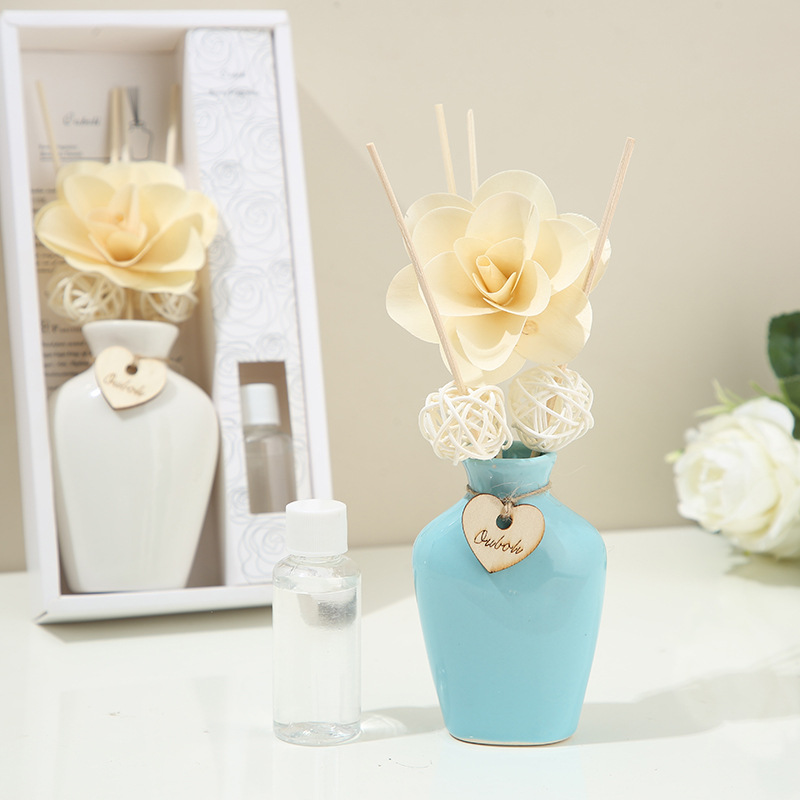 Elegant Home Fragrance Gift Flower Sticks Ceramic Bottle Reed Diffuser Set With Aromatherapy Oil Refill for Bathroom Shelf Decor 