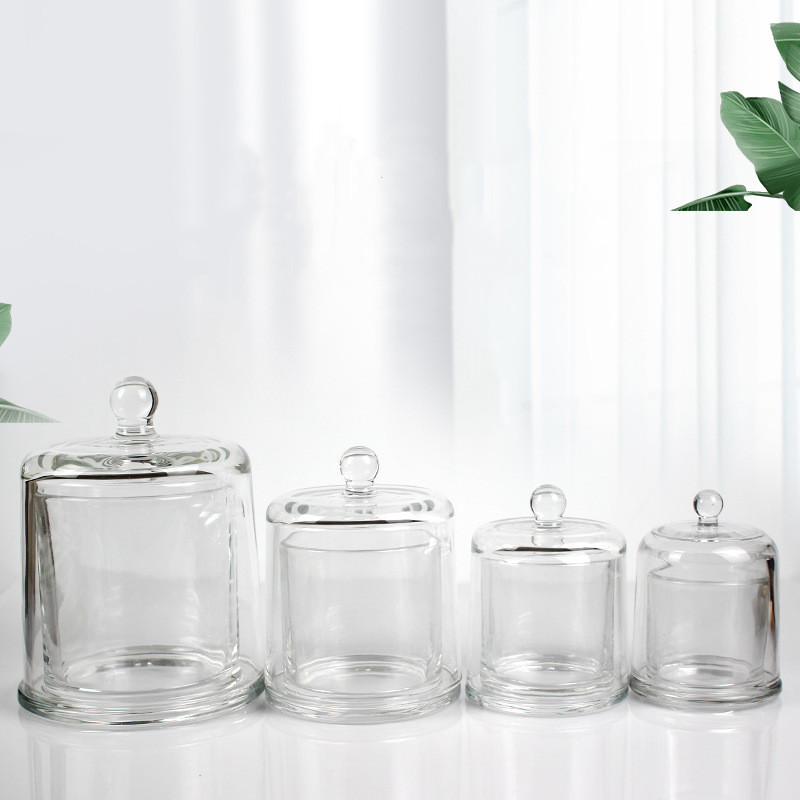 Luxury Empty Clear Glass Transparent Bell Shape Desktop Candle Holder Scented Candle Jar With Cover for Decoration Diy Candle 