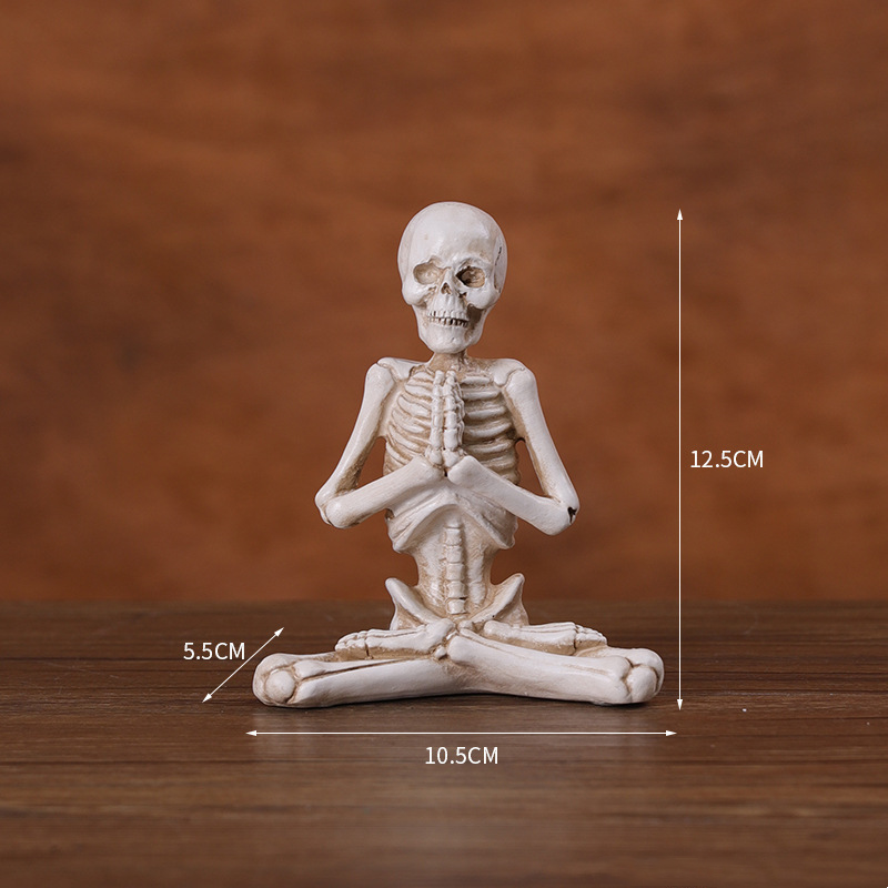 Halloween Party Meditation Yoga Pose Skeleton Figurines Skull-shaped Statues Small Resin Sculpture Crafts Decoration Ornaments 
