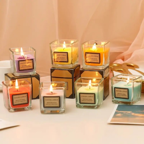 High Quality Multi-Sized Tealight Candle Holders Diy Scented Candle Containers Empty Glass Quadrate Square Mini Candle Jar