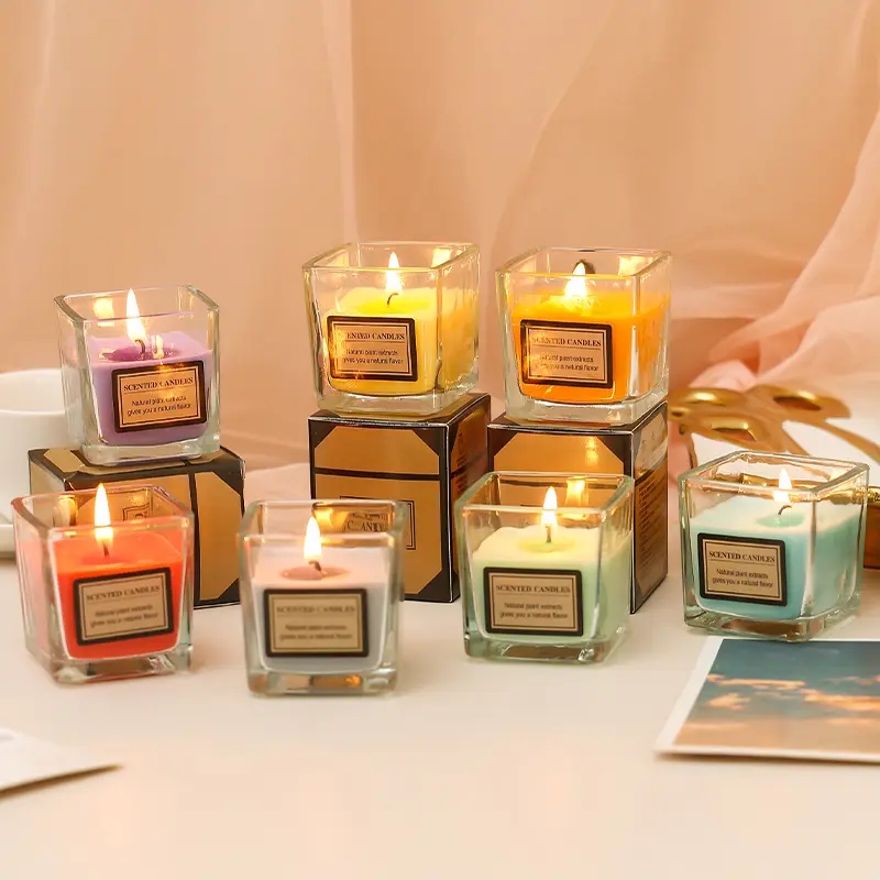 High Quality Multi-Sized Tealight Candle Holders Diy Scented Candle Containers Empty Glass Quadrate Square Mini Candle Jar 