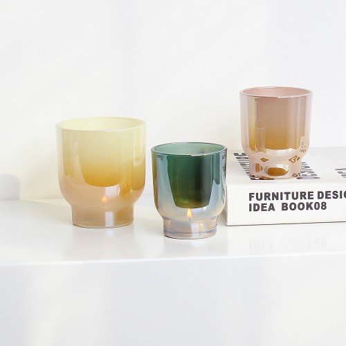 Gradient Nordic Candlestick Scented Candle Empty Cup Container Colorful Electroplated Glass Candle Holder for Pillar Candles
