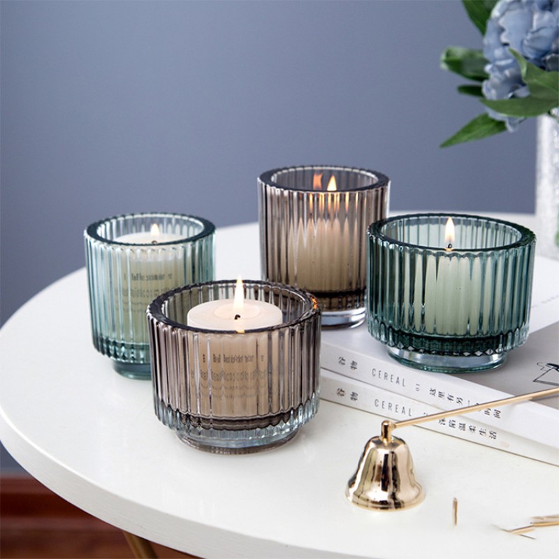 Nordic Style Fashion Vertical Stripe Scented Candle Cup  Modern Glass Candle Holders 