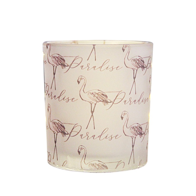 Flamingo Pattern Glass Candle Holder Cylinder  Printed Tumbler Candle Jars 