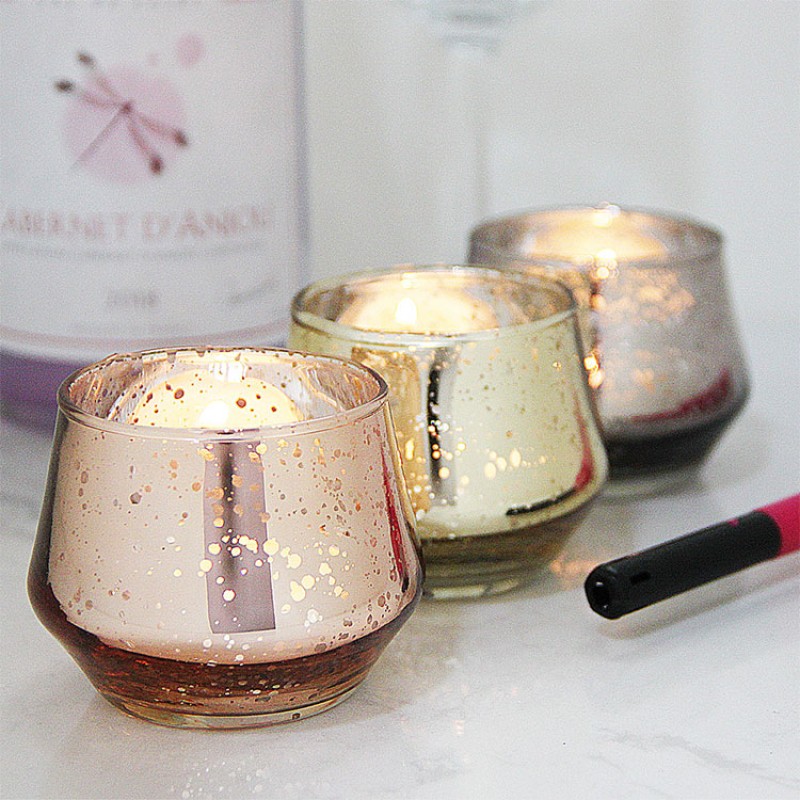 Electroplate Mercury  logo Wedding Candle Holders Table Decorations Luxury Glass Candle Jars 
