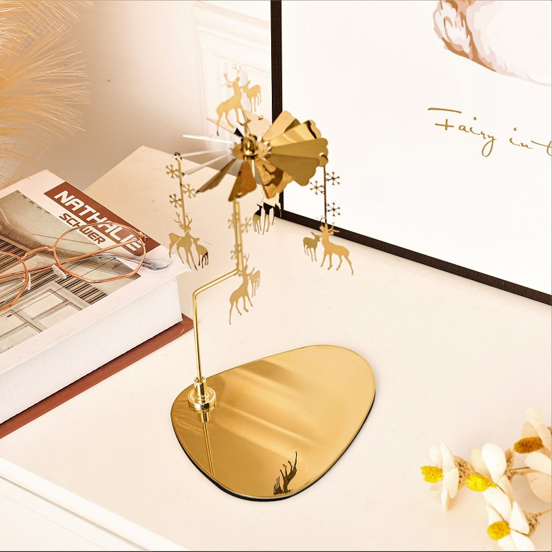 Room Decoration Christmas Gifts Triangular Tray Rotating Carousel Candle Spinner Fairy Aromatherapy Wind Chime Candle Holder 