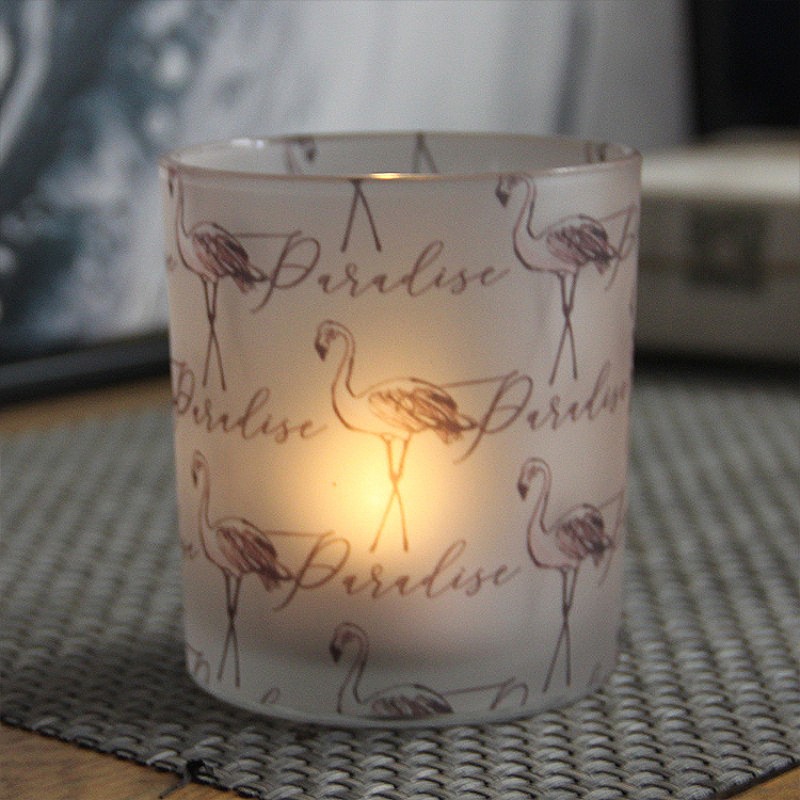 Flamingo Pattern Glass Candle Holder Cylinder  Printed Tumbler Candle Jars 