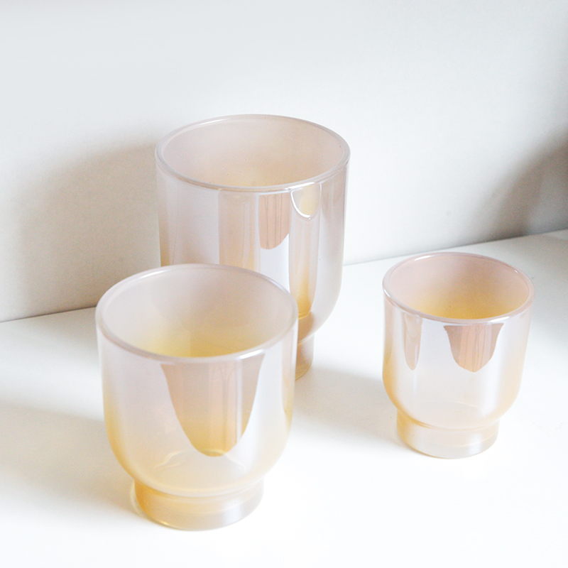 Gradient Nordic Candlestick Scented Candle Empty Cup Container Colorful Electroplated Glass Candle Holder for Pillar Candles 