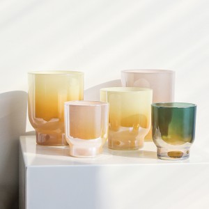 Gradient Nordic Candlestick Scented Candle Empty Cup Container Colorful Electroplated Glass Candle Holder for Pillar Candles 