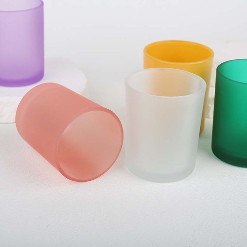 Stock 8.4*7cm Sticky Multi-color Luxury Matte Frosted Candle Jars Container Empty Glass Jar for Candle Making With Lid
