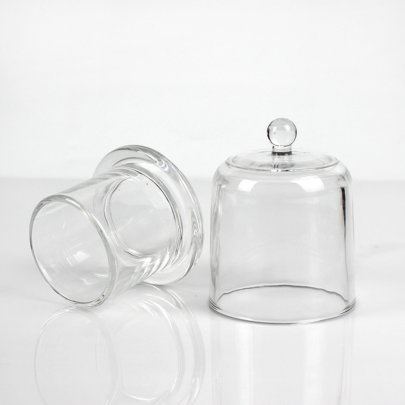 Luxury Empty Clear Glass Transparent Bell Shape Desktop Candle Holder Scented Candle Jar With Cover for Decoration Diy Candle 