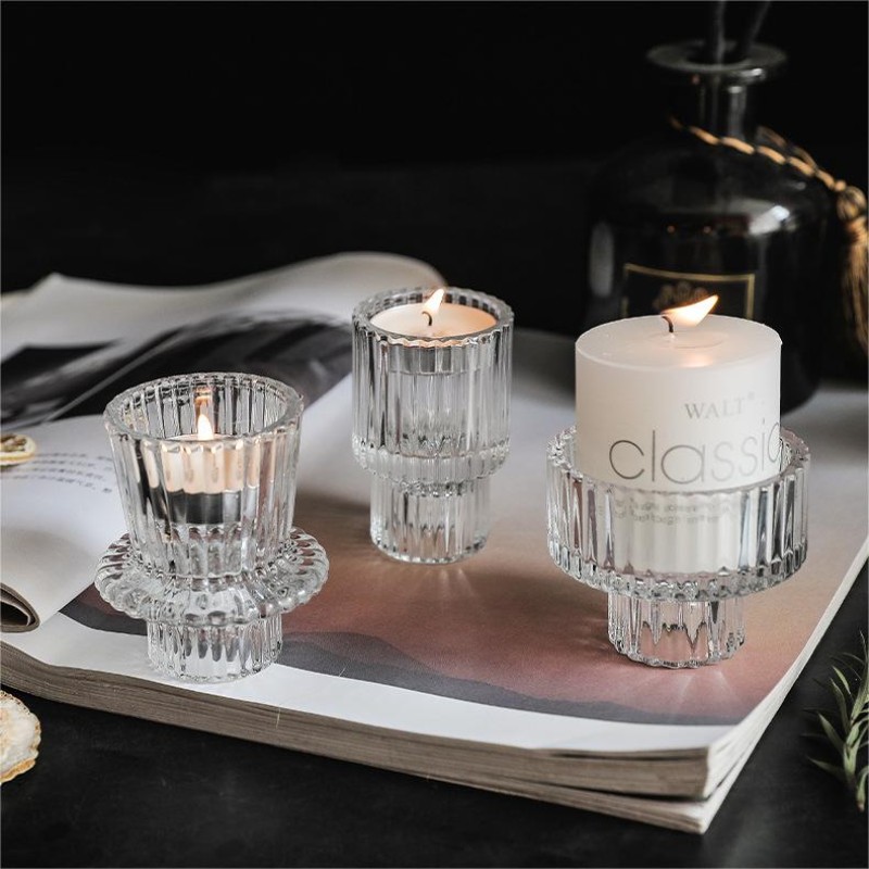 Modern Crystal Clear Taper Glass Candlestick Holders Tealight Candle Holders for Table Centerpieces Wedding Decor Dinner Party 