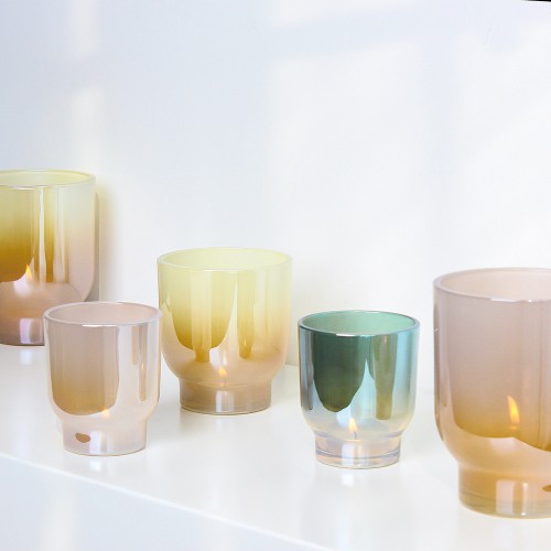 Gradient Nordic Candlestick Scented Candle Empty Cup Container Colorful Electroplated Glass Candle Holder for Pillar Candles