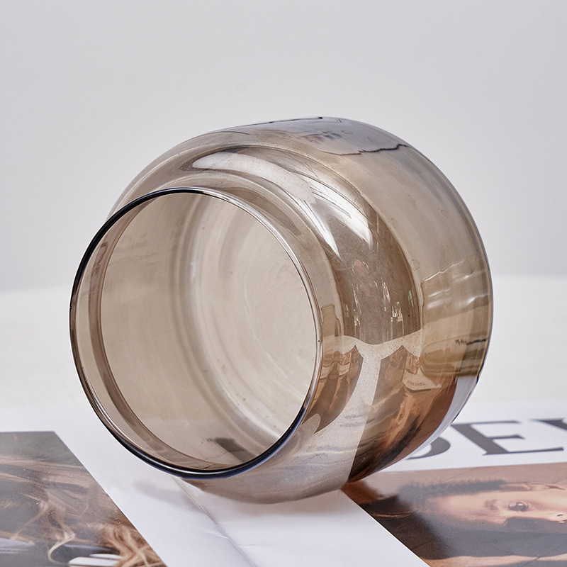 Hot Selling Ion Plating Amber Color Decoration Empty Scented Candle Jar Can Glass Votive Tealight Candle Holder 
