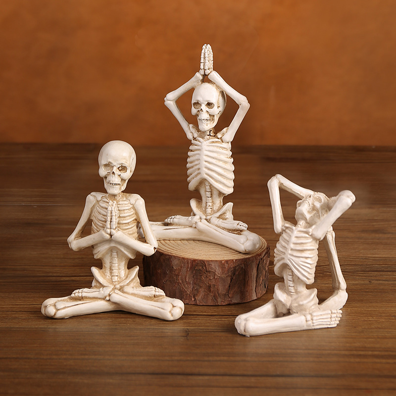 Halloween Party Meditation Yoga Pose Skeleton Figurines Skull-shaped Statues Small Resin Sculpture Crafts Decoration Ornaments 