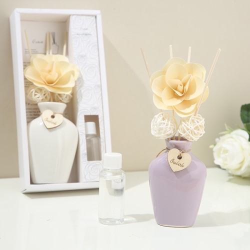 Elegant Home Fragrance Gift Flower Sticks Ceramic Bottle Reed Diffuser Set With Aromatherapy Oil Refill for Bathroom Shelf Decor
