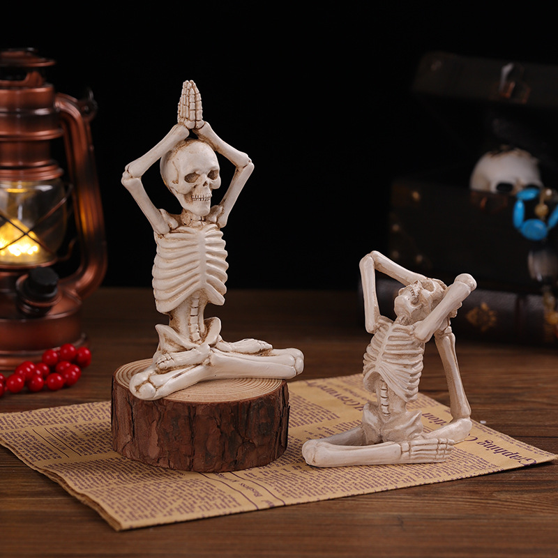 Halloween Party Meditation Yoga Pose Skeleton Figurines Skull-shaped Statues Small Resin Sculpture Crafts Decoration Ornaments 