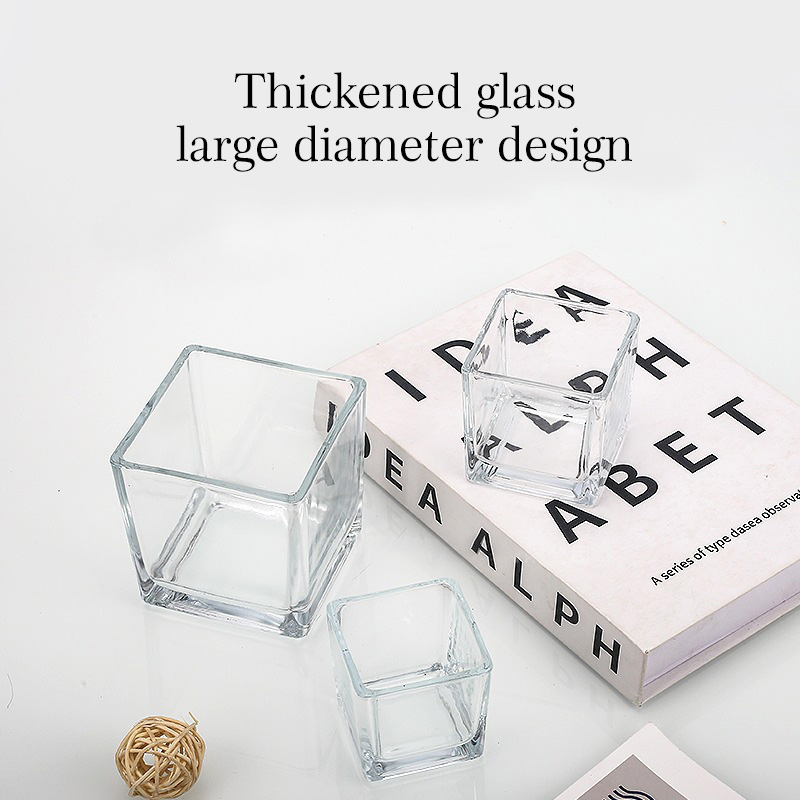 High Quality Multi-Sized Tealight Candle Holders Diy Scented Candle Containers Empty Glass Quadrate Square Mini Candle Jar 
