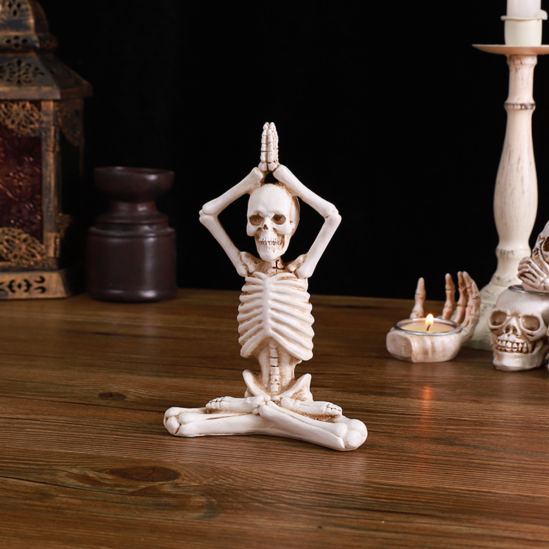 Halloween Party Meditation Yoga Pose Skeleton Figurines Skull-shaped Statues Small Resin Sculpture Crafts Decoration Ornaments 