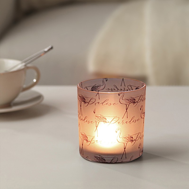 Flamingo Pattern Glass Candle Holder Cylinder  Printed Tumbler Candle Jars 