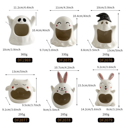 Photo Props Ghost Shaped Halloween Decorations Decor Candy Dish Ceramic Candlestick Holder Candle Tray Ceramic Candle Holder