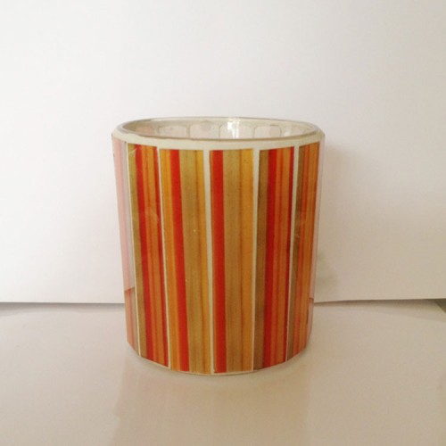 European Style  Vertical Stripe Colored Red Green Glass Candle Jar Container