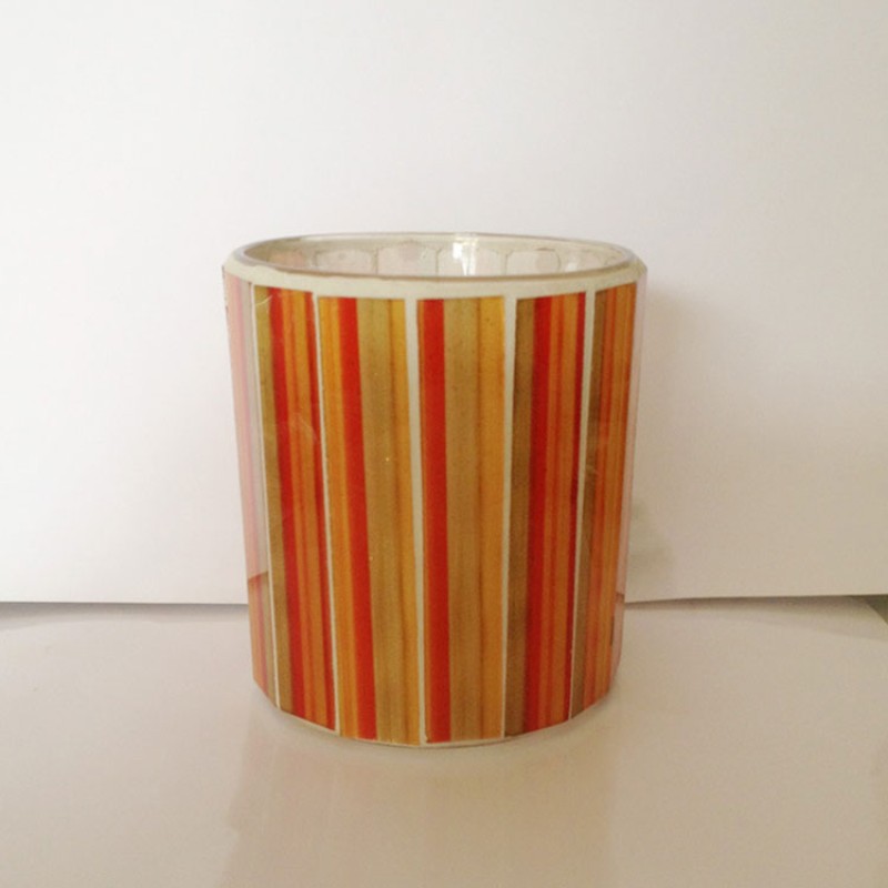 European Style  Vertical Stripe Colored Red Green Glass Candle Jar Container 