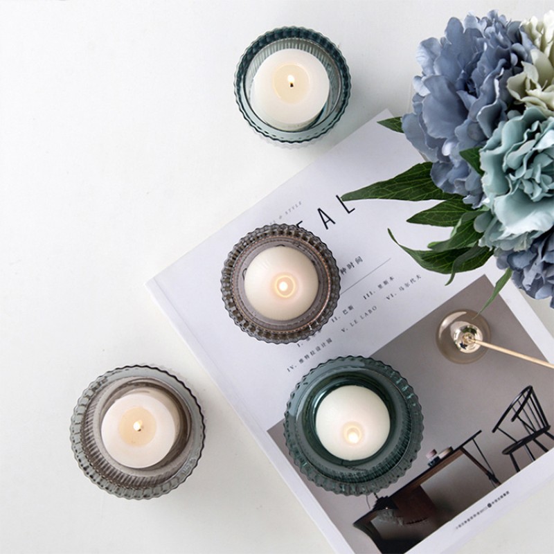 Nordic Style Fashion Vertical Stripe Scented Candle Cup  Modern Glass Candle Holders 