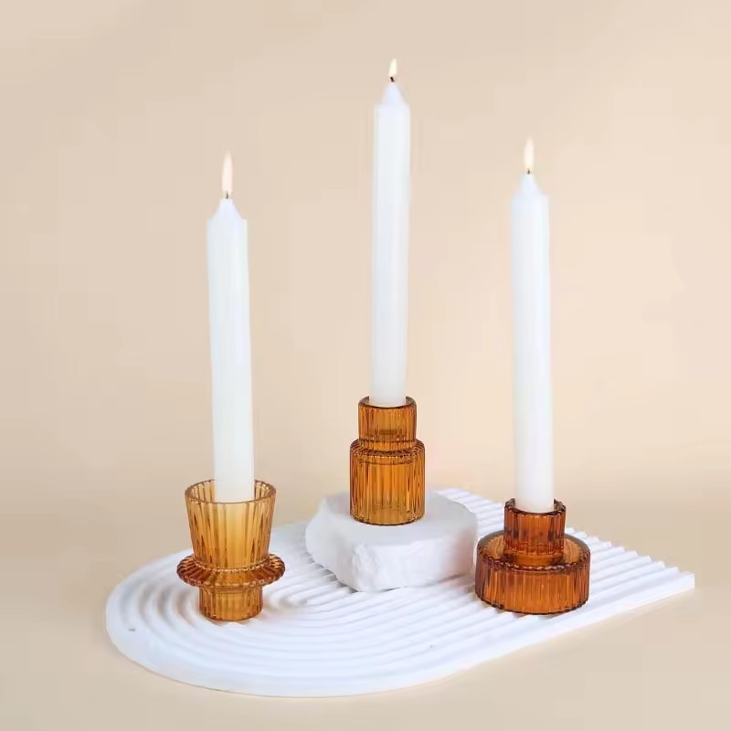Modern Crystal Clear Taper Glass Candlestick Holders Tealight Candle Holders for Table Centerpieces Wedding Decor Dinner Party 