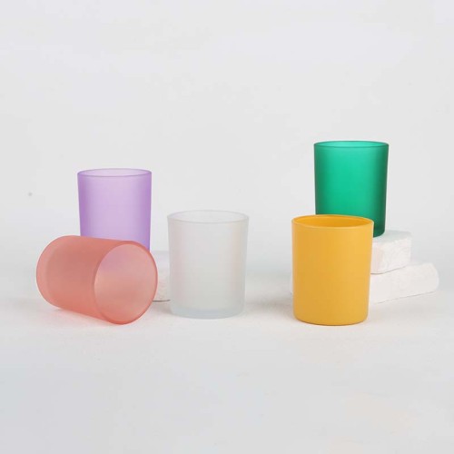 Stock 8.4*7cm Sticky Multi-color Luxury Matte Frosted Candle Jars Container Empty Glass Jar for Candle Making With Lid