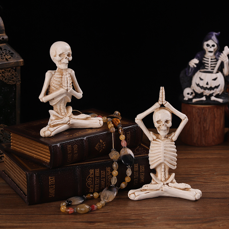 Halloween Party Meditation Yoga Pose Skeleton Figurines Skull-shaped Statues Small Resin Sculpture Crafts Decoration Ornaments 