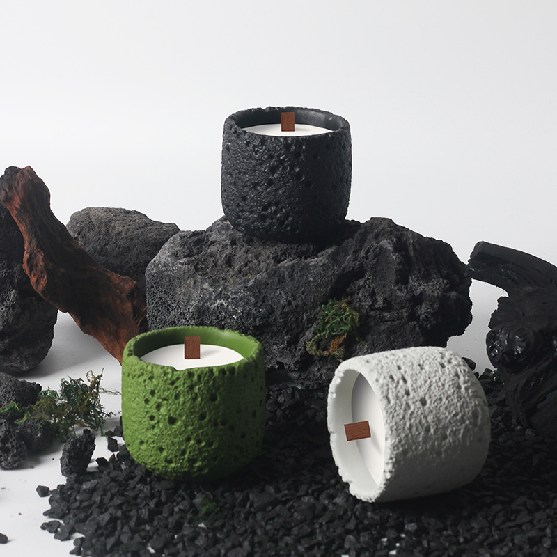 Luxury Simple Custom Porcelain Pottery Ceramic Cement  Matte White Black Candle Holders Lanterns and Candle Jars 